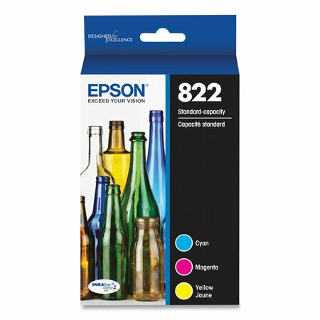 EPSON T822520-S (T822) DURABrite Ultra Ink, 240 Page-Yield, Cyan/Magenta/Yellow, PK3 T822520S